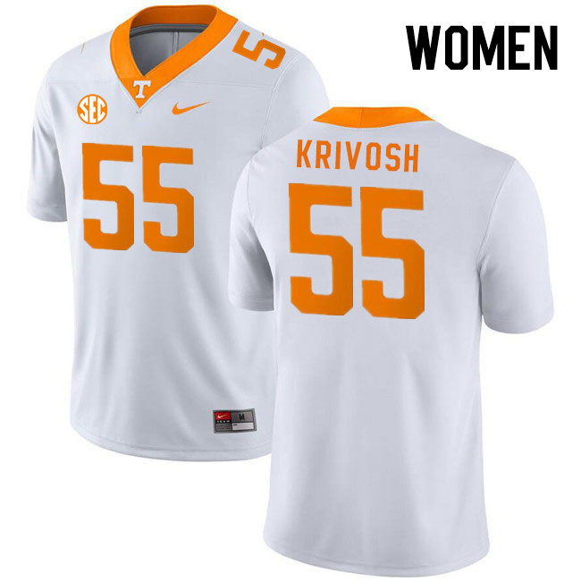 Women #55 Braeden Krivosh Tennessee Volunteers College Football Jerseys Stitched Sale-White